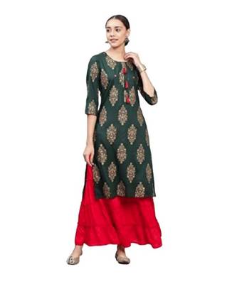 Black Rayon Printed stitched Kurti 1
