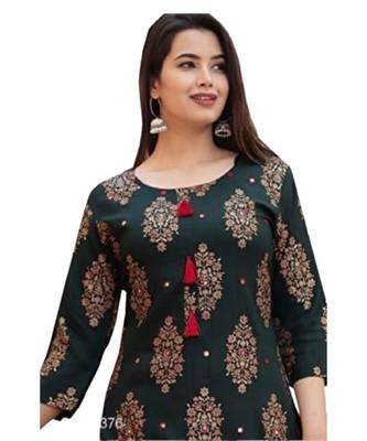 Black Rayon Printed stitched Kurti 2