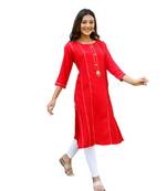 Red Rayon Gota Work stitched  KurtI
