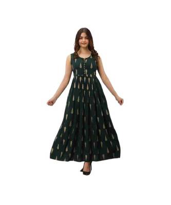 Green Rayon Printed stitched  KurtI 1