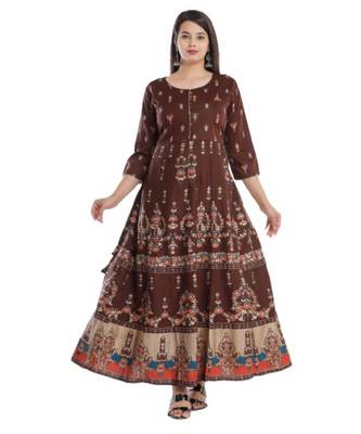 Brown Rayon Printed stitched  KurtI 1