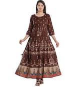 Brown Rayon Printed stitched  KurtI