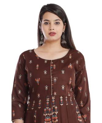 Brown Rayon Printed stitched  KurtI 2