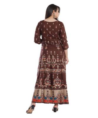Brown Rayon Printed stitched  KurtI 3
