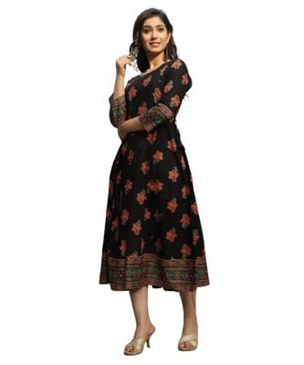 Black Rayon Printed stitched  KurtI 1