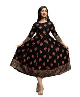 Black Rayon Printed stitched  KurtI 2