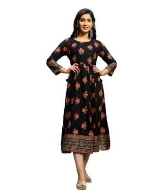 Black Rayon Printed stitched  KurtI 3