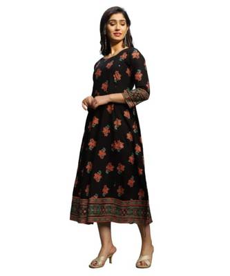 Black Rayon Printed stitched  KurtI 4