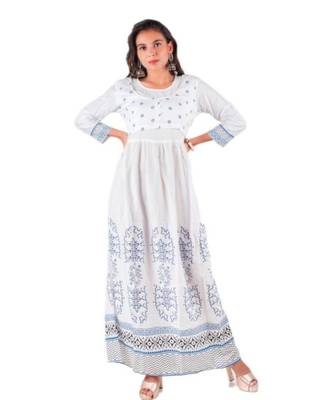 White Rayon Printed stitched  KurtI 1