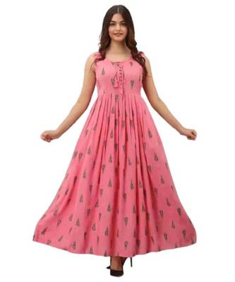 Pink Rayon Printed stitched  KurtI 1
