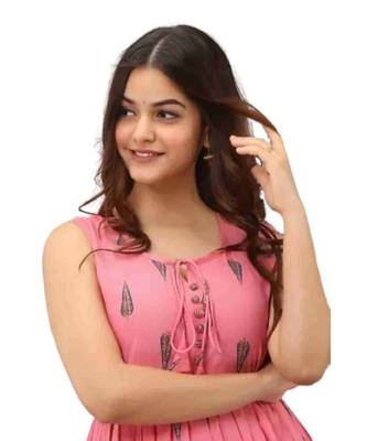 Pink Rayon Printed stitched  KurtI 4