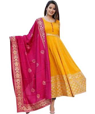 Yellow Rayon Printed stitched  KurtI 1