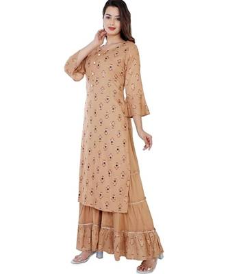 Brown Rayon Printed stitched  KurtI 1