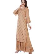 Brown Rayon Printed stitched  KurtI