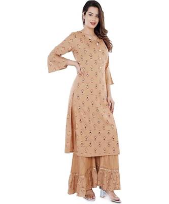 Brown Rayon Printed stitched  KurtI 2