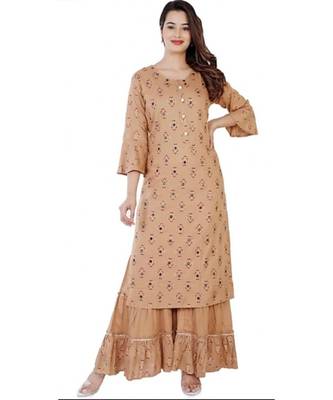 Brown Rayon Printed stitched  KurtI 3