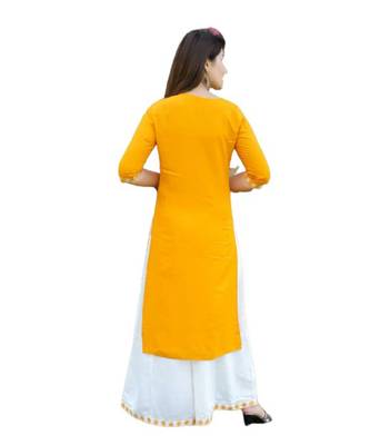 Yellow Rayon embroidered stitched  KurtI 3