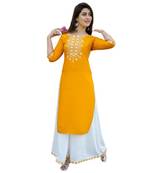 Yellow Rayon embroidered stitched  KurtI