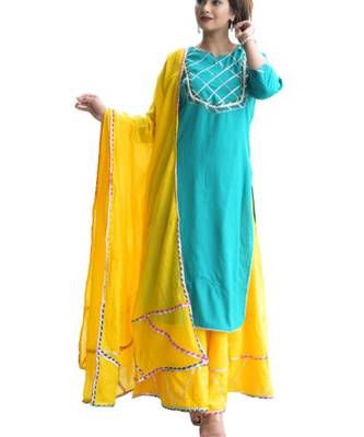 Blue Rayon Gota Work stitched  KurtI 2