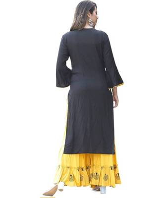 Black Rayon embroidered stitched Kurti 2