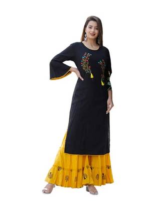 Black Rayon embroidered stitched Kurti 1