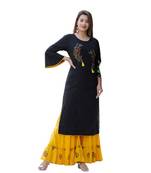 Black Rayon embroidered stitched Kurti