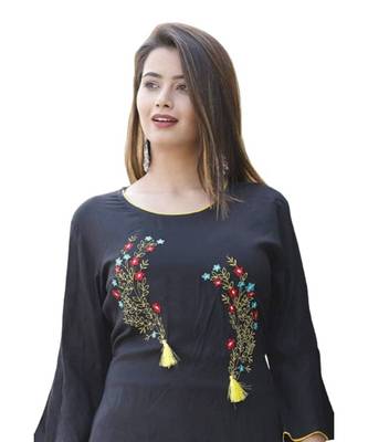 Black Rayon embroidered stitched Kurti 3