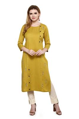 Yellow embroidered cotton embroidered-kurtis 1
