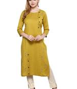 Yellow embroidered cotton embroidered-kurtis