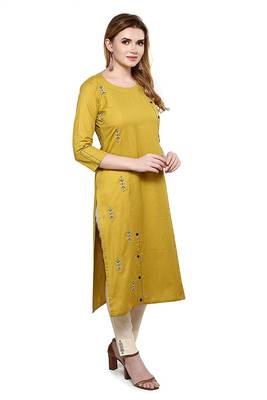 Yellow embroidered cotton embroidered-kurtis 2