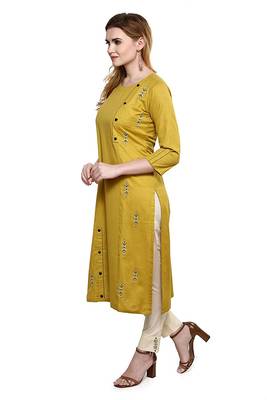 Yellow embroidered cotton embroidered-kurtis 4