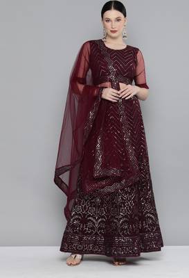 Kvsfab Magenta Embellished Semi-Stitched Lehenga & Unstitched Blouse With Dupatta 1
