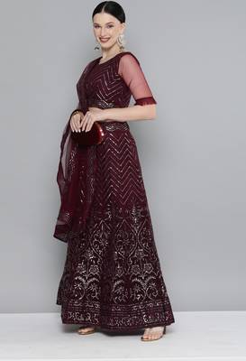 Kvsfab Magenta Embellished Semi-Stitched Lehenga & Unstitched Blouse With Dupatta 3