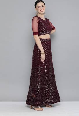 Kvsfab Magenta Embellished Semi-Stitched Lehenga & Unstitched Blouse With Dupatta 4