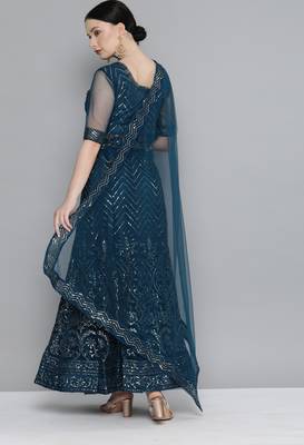 Kvsfab Teal Embellished Sequinned Semi-Stitched Lehenga & Unstitched Blouse With Dupatta 2