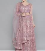 Kvsfab Pink Net Sequinned and Embroidered Semi-Stitched Lehenga & Unstitched Blouse With Dupatta