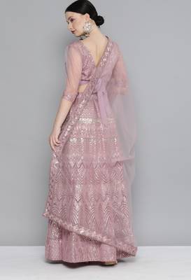 Kvsfab Pink Net Sequinned and Embroidered Semi-Stitched Lehenga & Unstitched Blouse With Dupatta 2