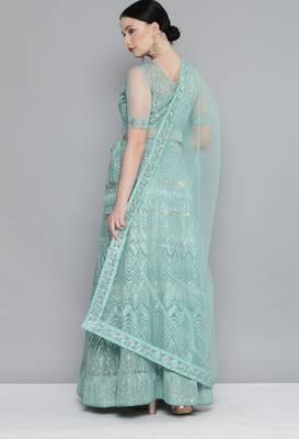Kvsfab Green & Silver-Toned Embellished Sequinned Semi-Stitched Lehenga & Unstitched Blouse With Dupatta 2