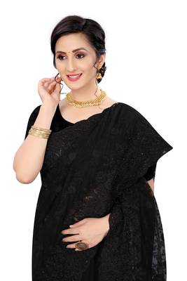 Black plain net saree with blouse 2
