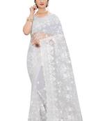 White plain net saree with blouse