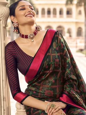 Black printed brasso saree with blouse 2