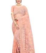Peach plain net saree with blouse