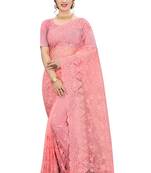 Pink plain net saree with blouse