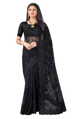 Black plain net saree with blouse 1