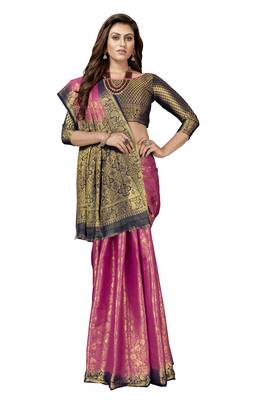 Pink woven jacquard saree with blouse 3