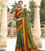 Green printed brasso saree with blouse