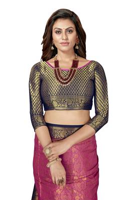 Pink woven jacquard saree with blouse 4