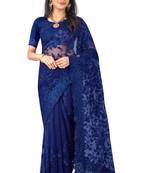 Navy blue plain net saree with blouse