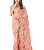 Peach plain net saree with blouse
