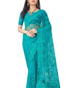 Turquoise plain net saree with blouse